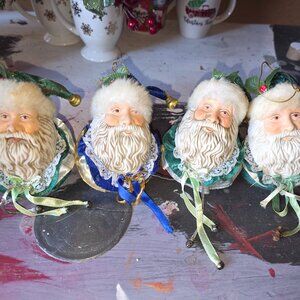 Set 4/Vintage Old World Christmas Ornament Santa Clause St. Nick Head 4"